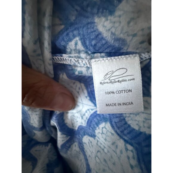 Robert Roller Rabbit XS Cotton Blue & White Printed Tunic Top With 3/4 Sleeves & - Picture 7 of 7